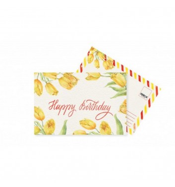 Открытка Mirabella postcards Happy Birthday Yellow Tulips