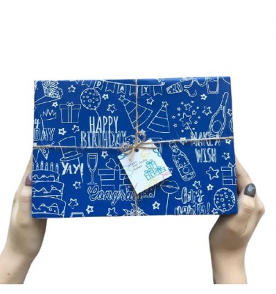 Упаковка в бумагу Happy Birthday Blue