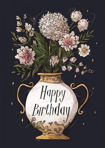 Листівка Юрчикмалює Happy Birthday (0128) Ваза з квітами 14103 фото